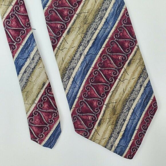Bill Blass Striped Red‎ Tan Silk Tie 57 3 5/8 - Picture 1 of 6